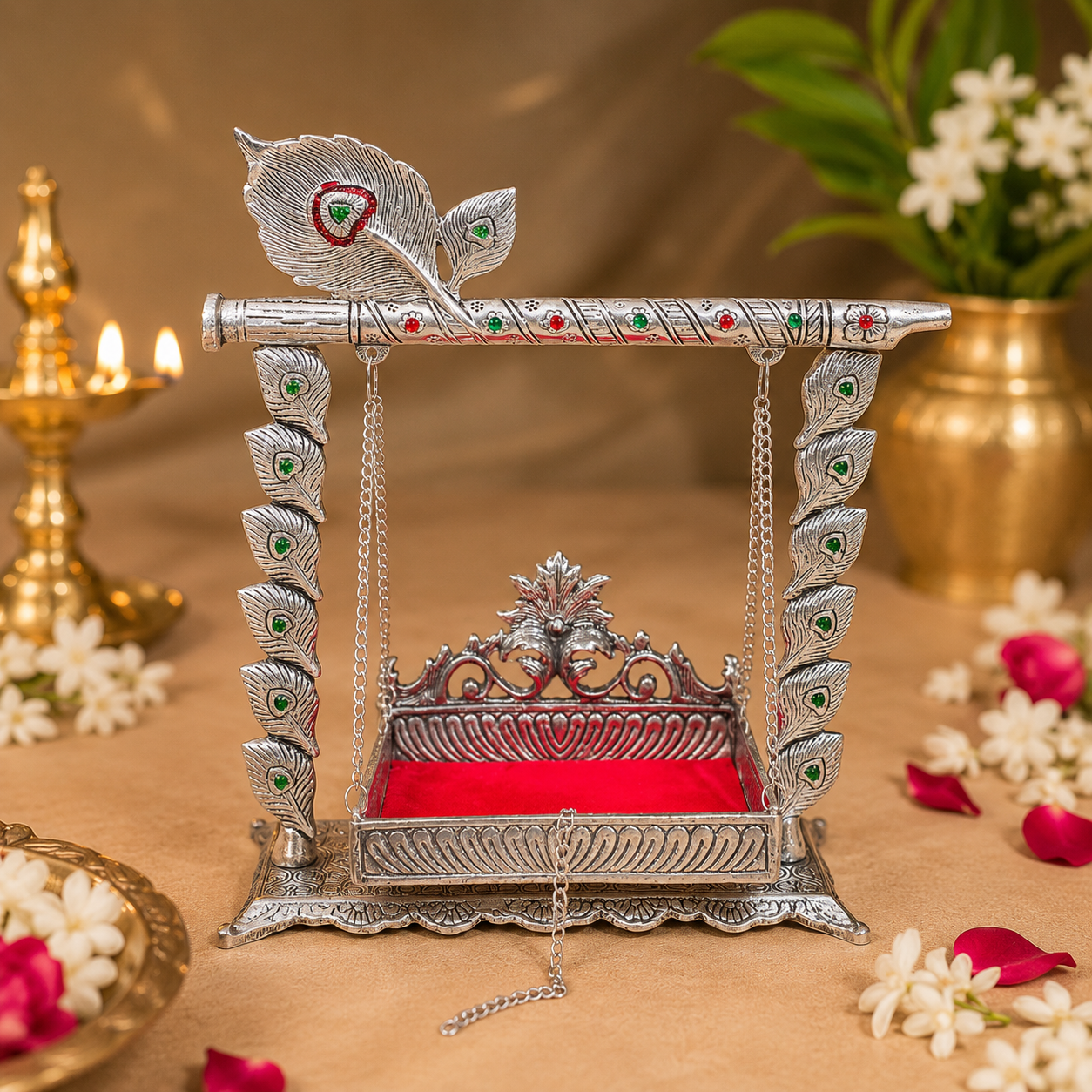 Vrindavan Heritage German Silver Krishna Jhula