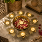Golden Lotus Diya Urli Centerpiece with 8 Tealight Holders
