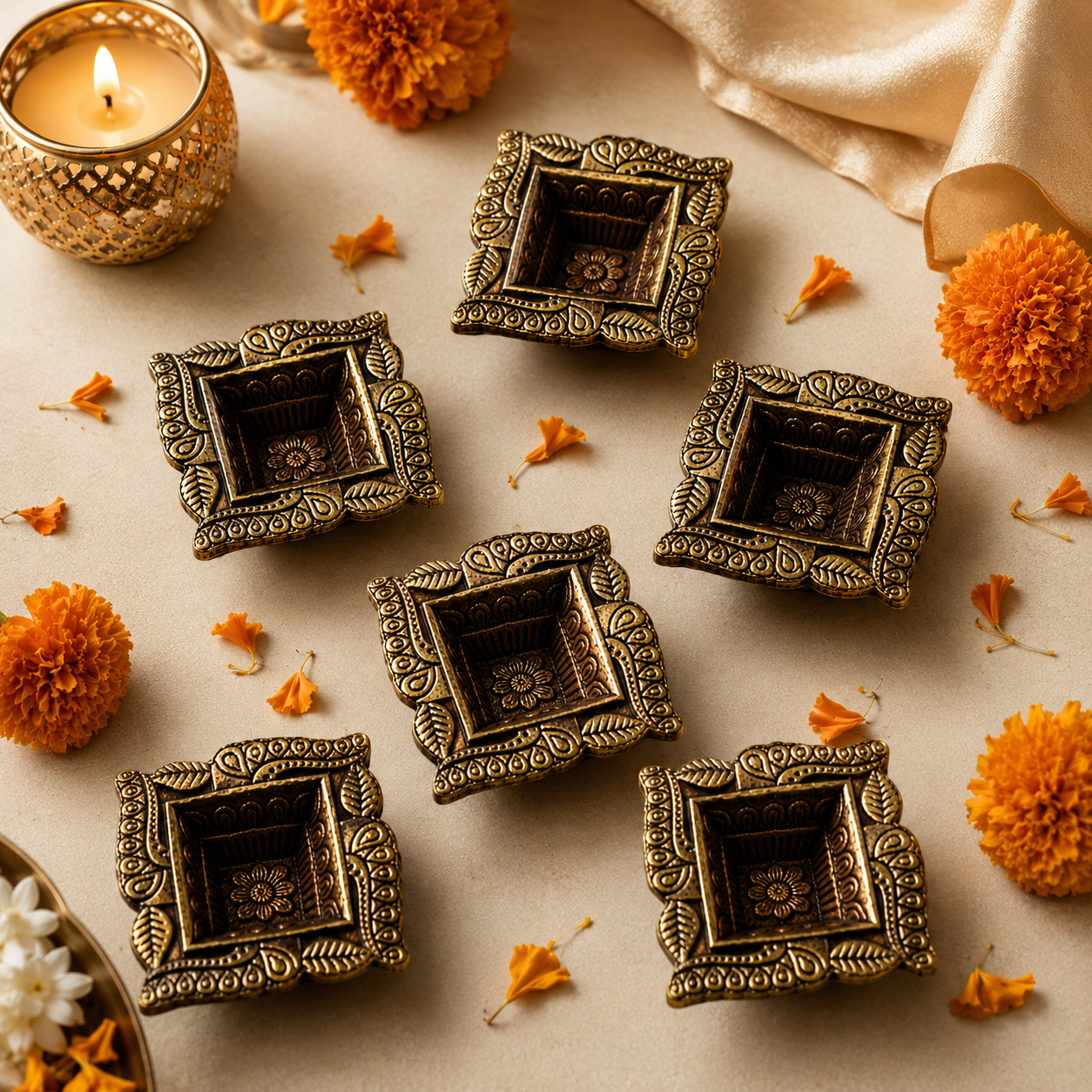 Handcrafted Terracotta Diya Set of 5 – Antique Finish Decorative Oil Lamps for Diwali & Home Décor