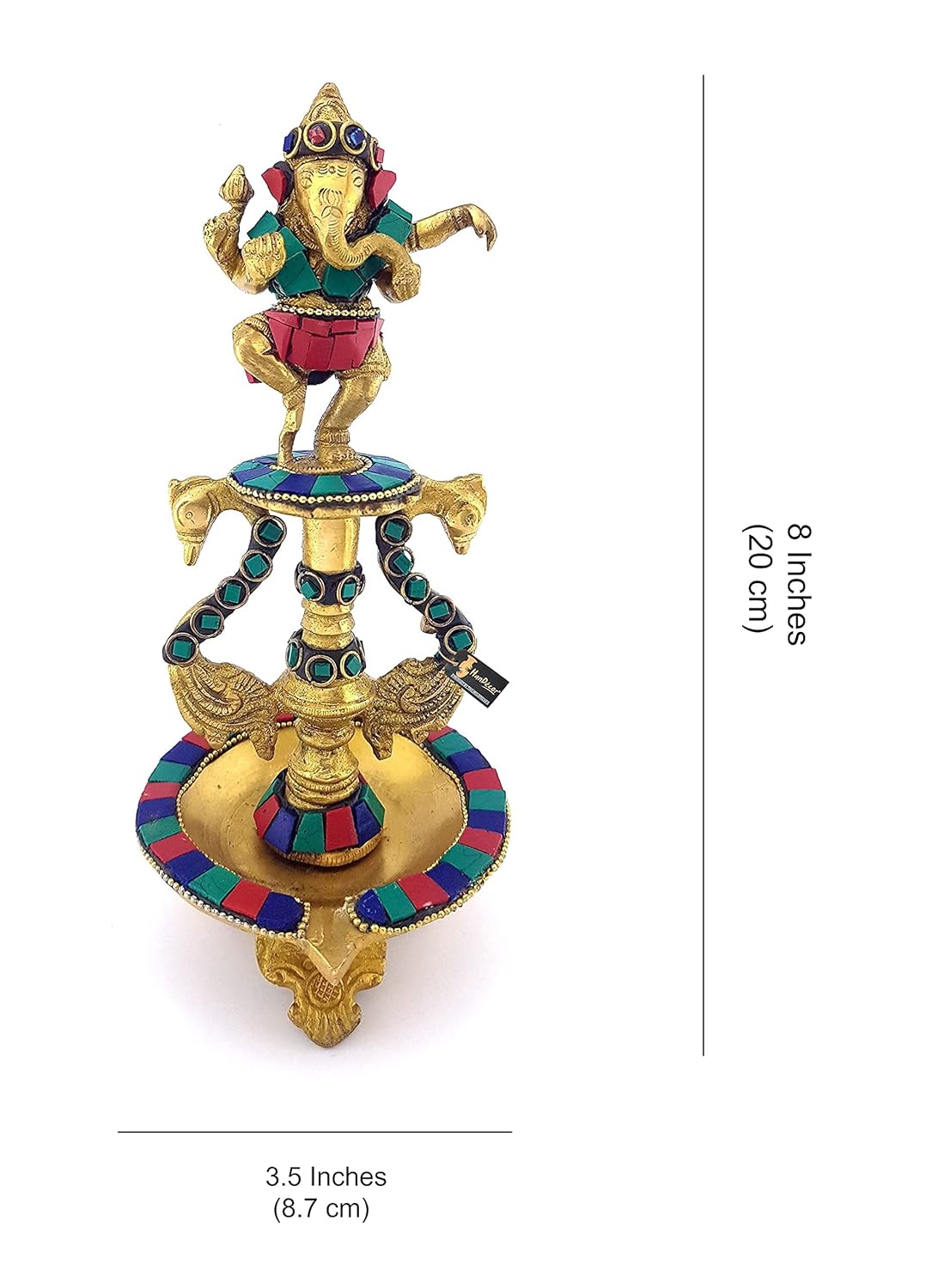 Brass dancing ganesh with gem stone work diya stand