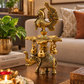 Royal Elephant & Peacock Diya with Hanging Bells – Antique Gold