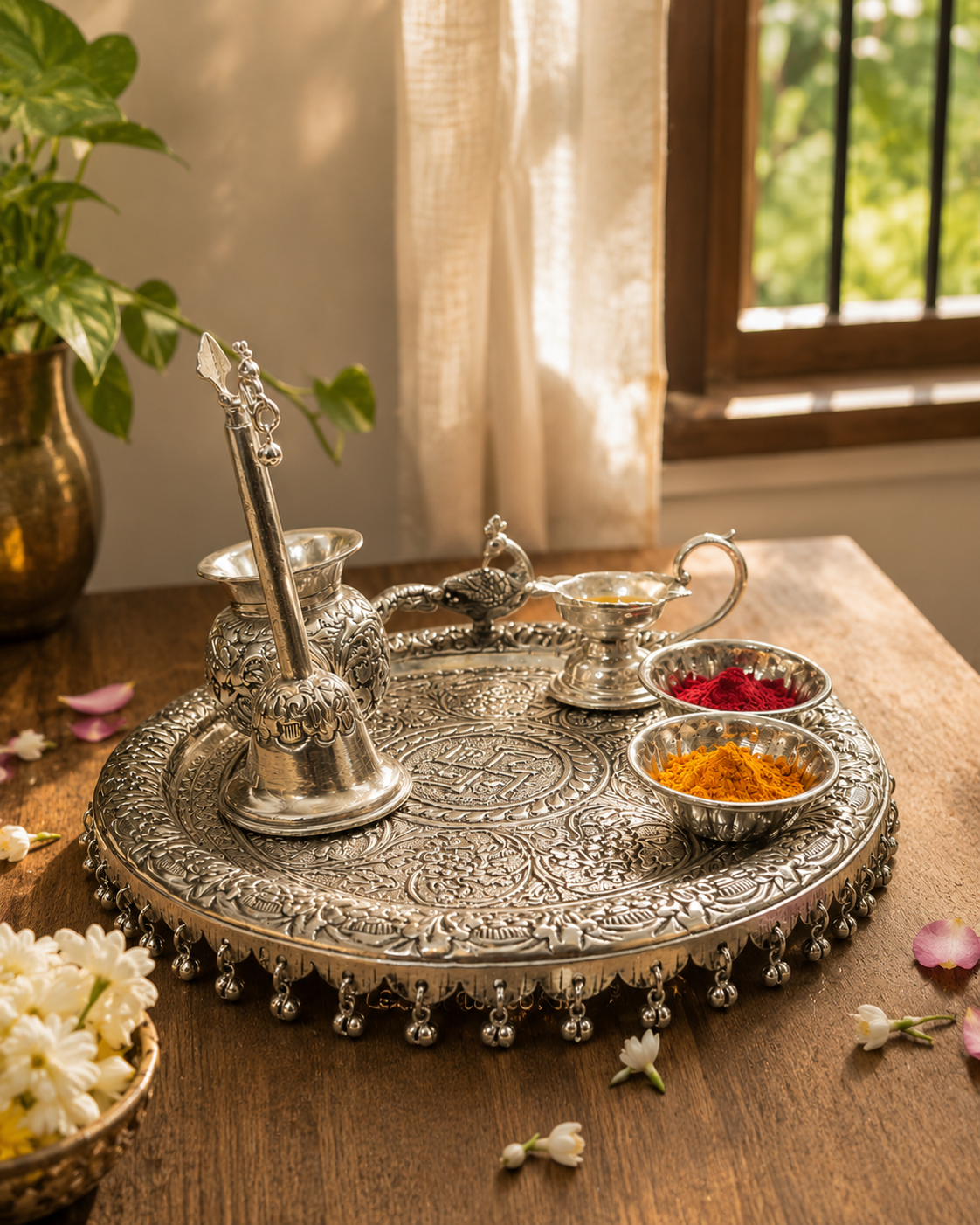 Aaradhya Heritage German Silver Pooja Thali Set