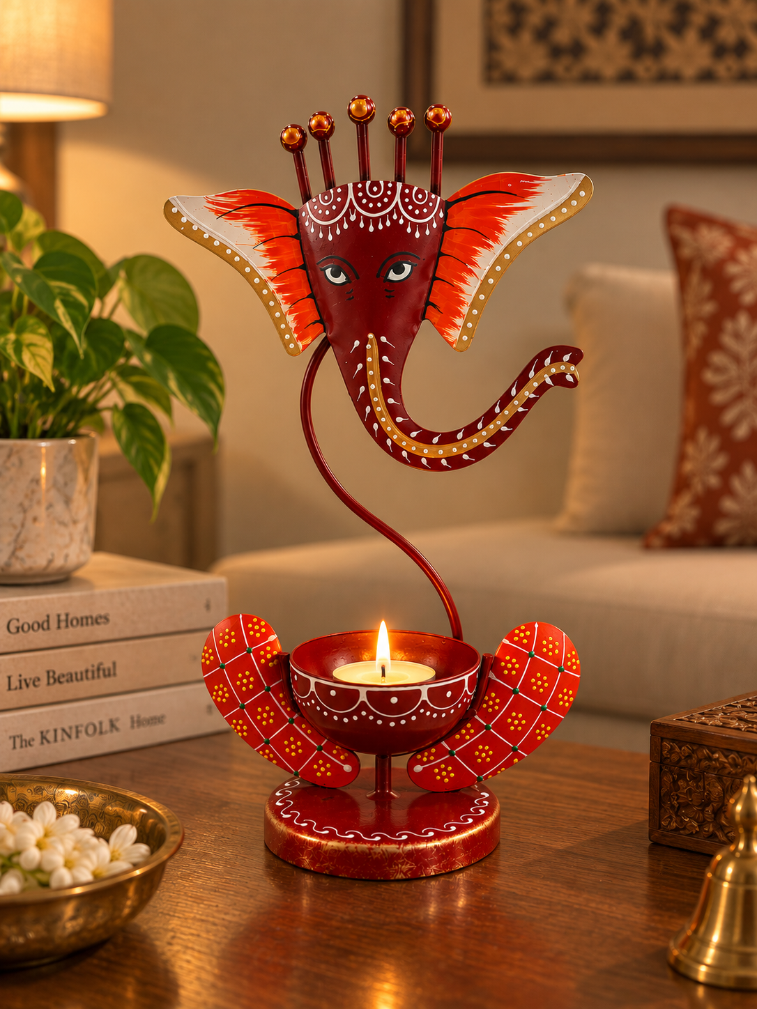 Ganesha Glow – Hand-Painted Decorative Tealight Holder
