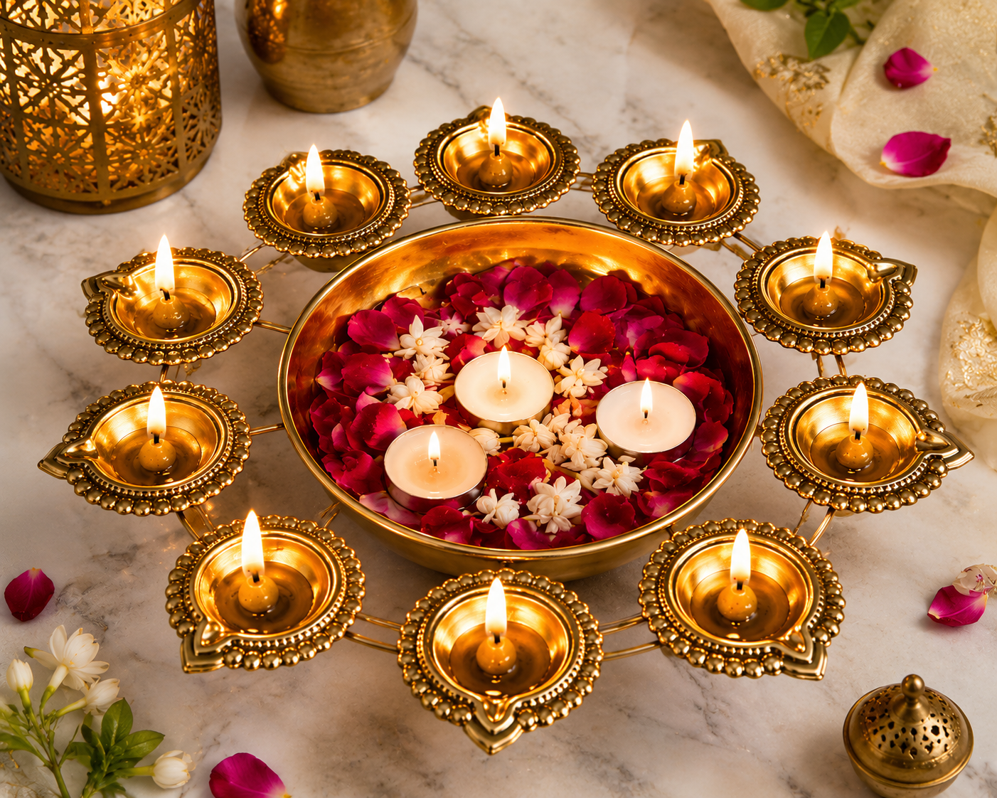 Artisan Brass Floating Diya Centerpiece