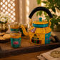 Royal Indian Folk Art Tea Kettle & 6 Glass Set with Handcrafted Wooden Serving Tray