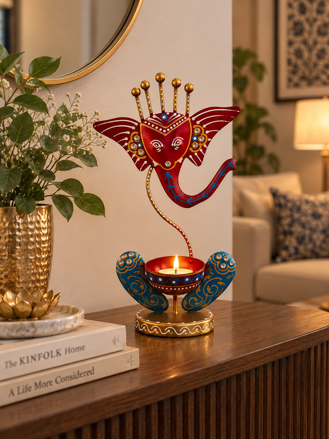 Ganesha Glow – Hand-Painted Decorative Tealight Holder