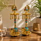 German Silver Hand-Engraved Peacock Samai/Diya with Elephant Base & Brass-Plated Plate | Traditional Indian Oil Lamp. Set of 2