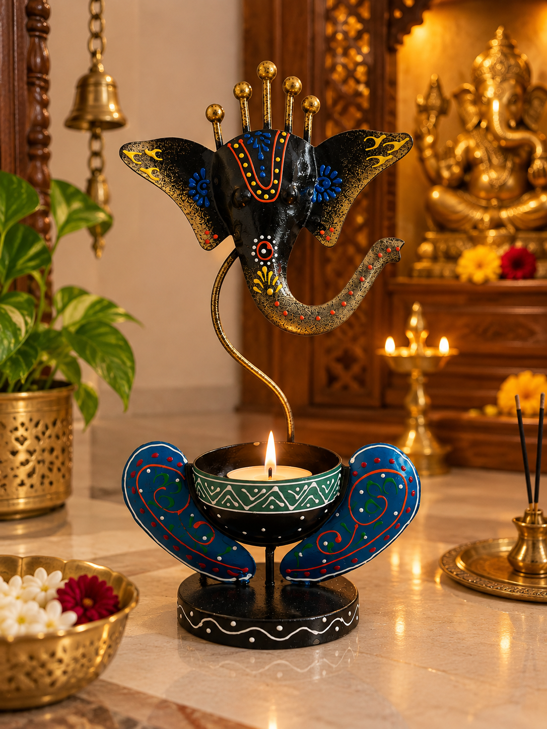 Ganesha Glow – Hand-Painted Decorative Tealight Holder
