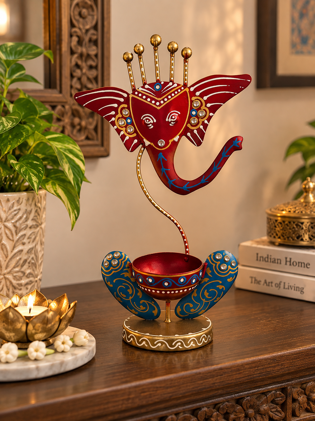 Ganesha Glow – Hand-Painted Decorative Tealight Holder