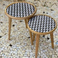 Hand crafted mangowood printed side tables. Set of 2.