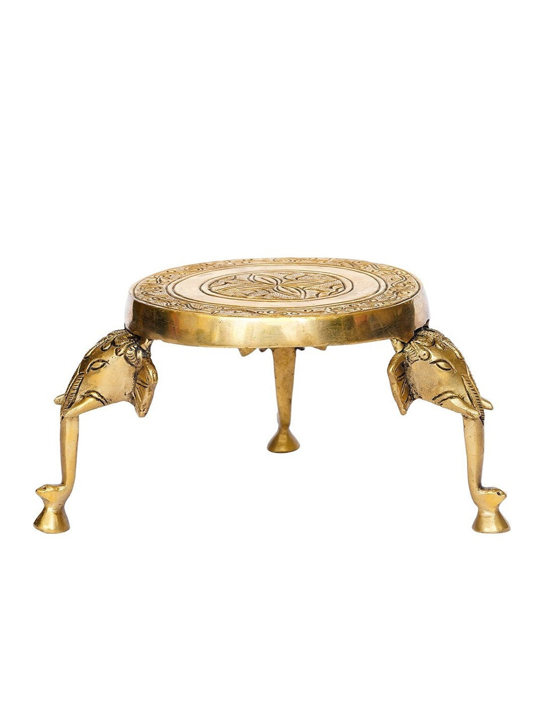 Gold-Toned Stool with Elephant Design Legs Showpiece