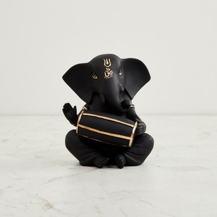 Black Ganesha with Dholak Figurine