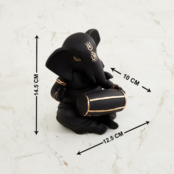 Black Ganesha with Dholak Figurine