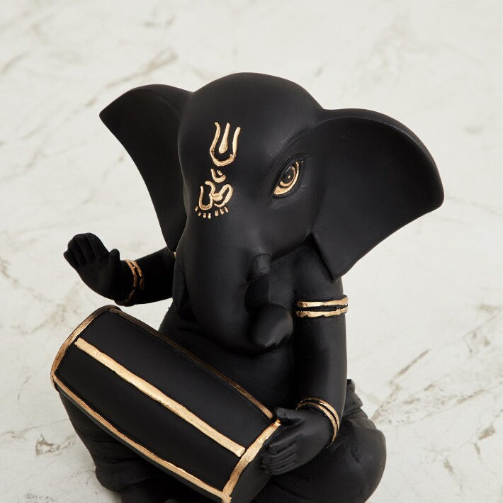 Black Ganesha with Dholak Figurine