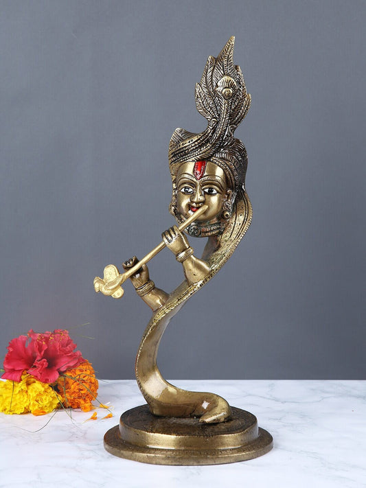 Brown & Gold-Toned Krishna Floating Brass Statue