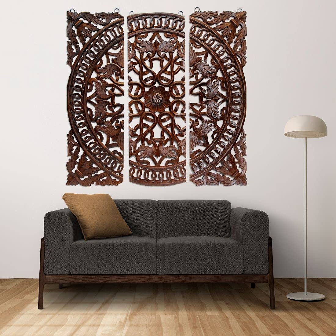 Handcrafted wooden square panel 3 pcs set