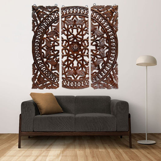 Handcrafted wooden square panel 3 pcs set