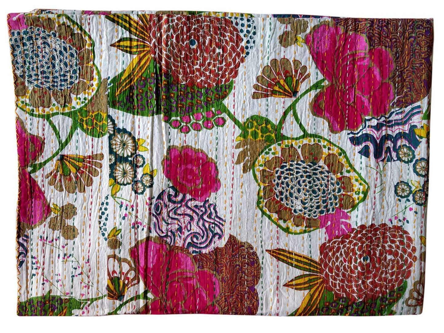 Handstitched Floral printed throw.