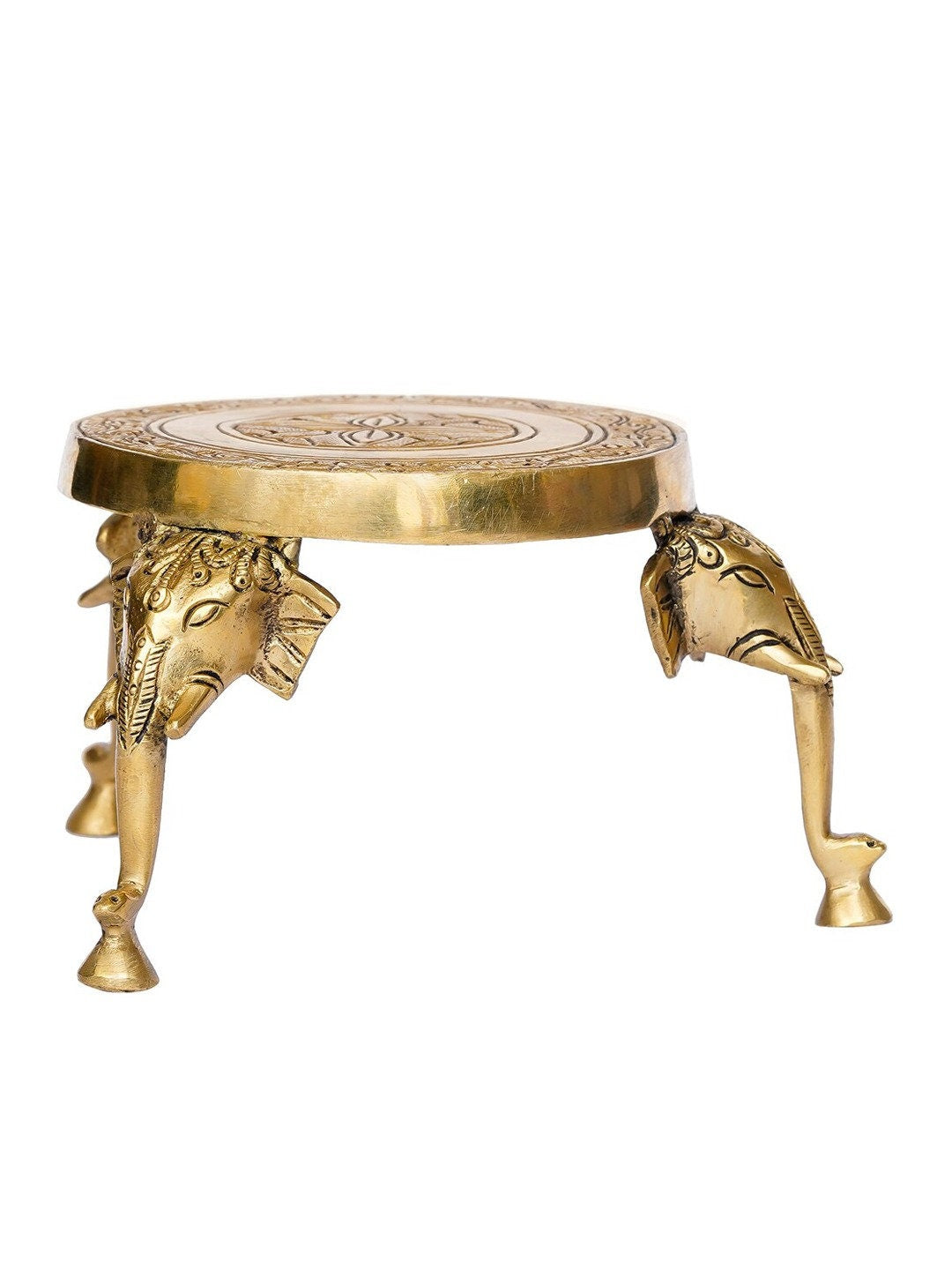 Gold-Toned Stool with Elephant Design Legs Showpiece