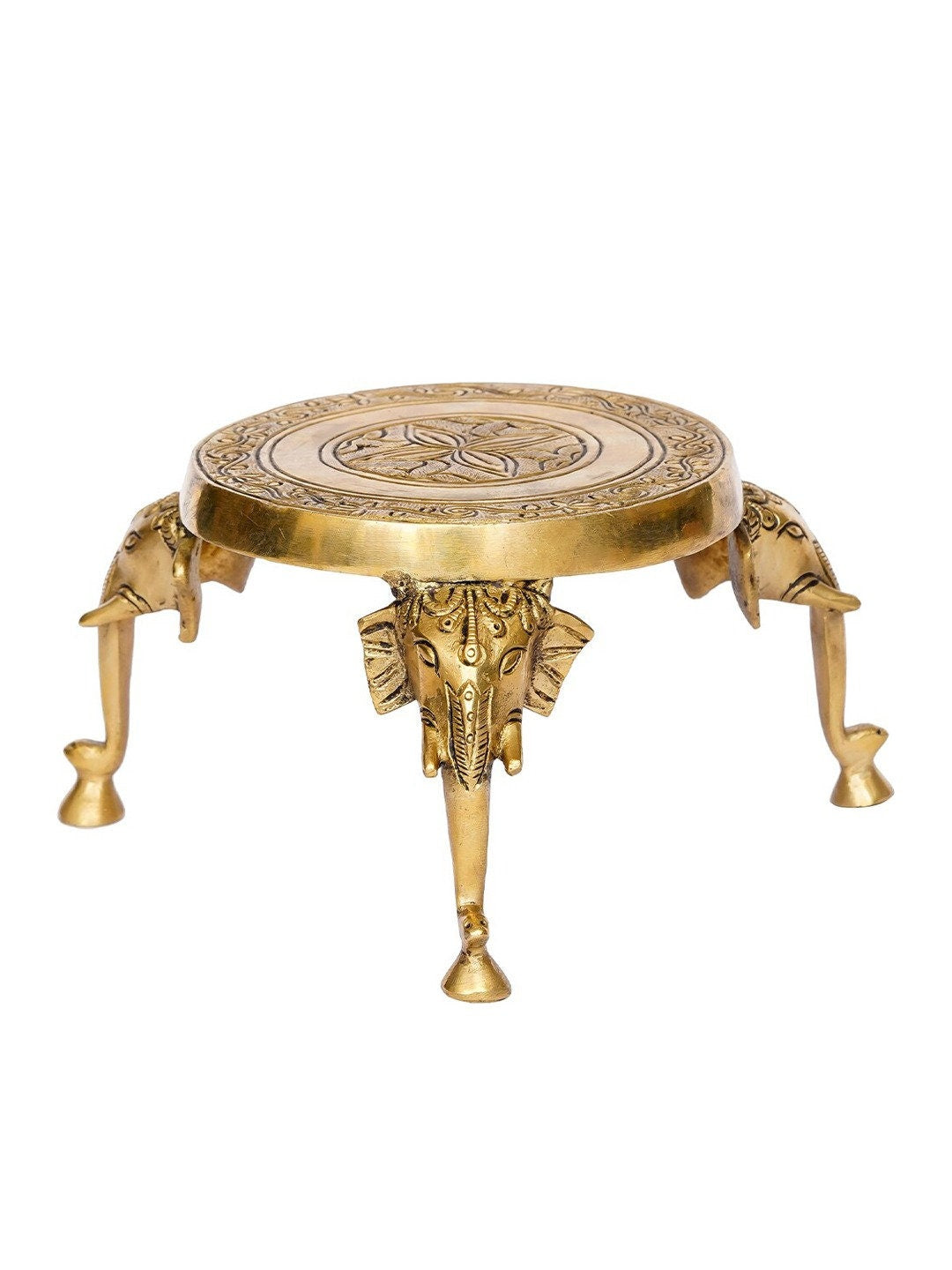 Gold-Toned Stool with Elephant Design Legs Showpiece