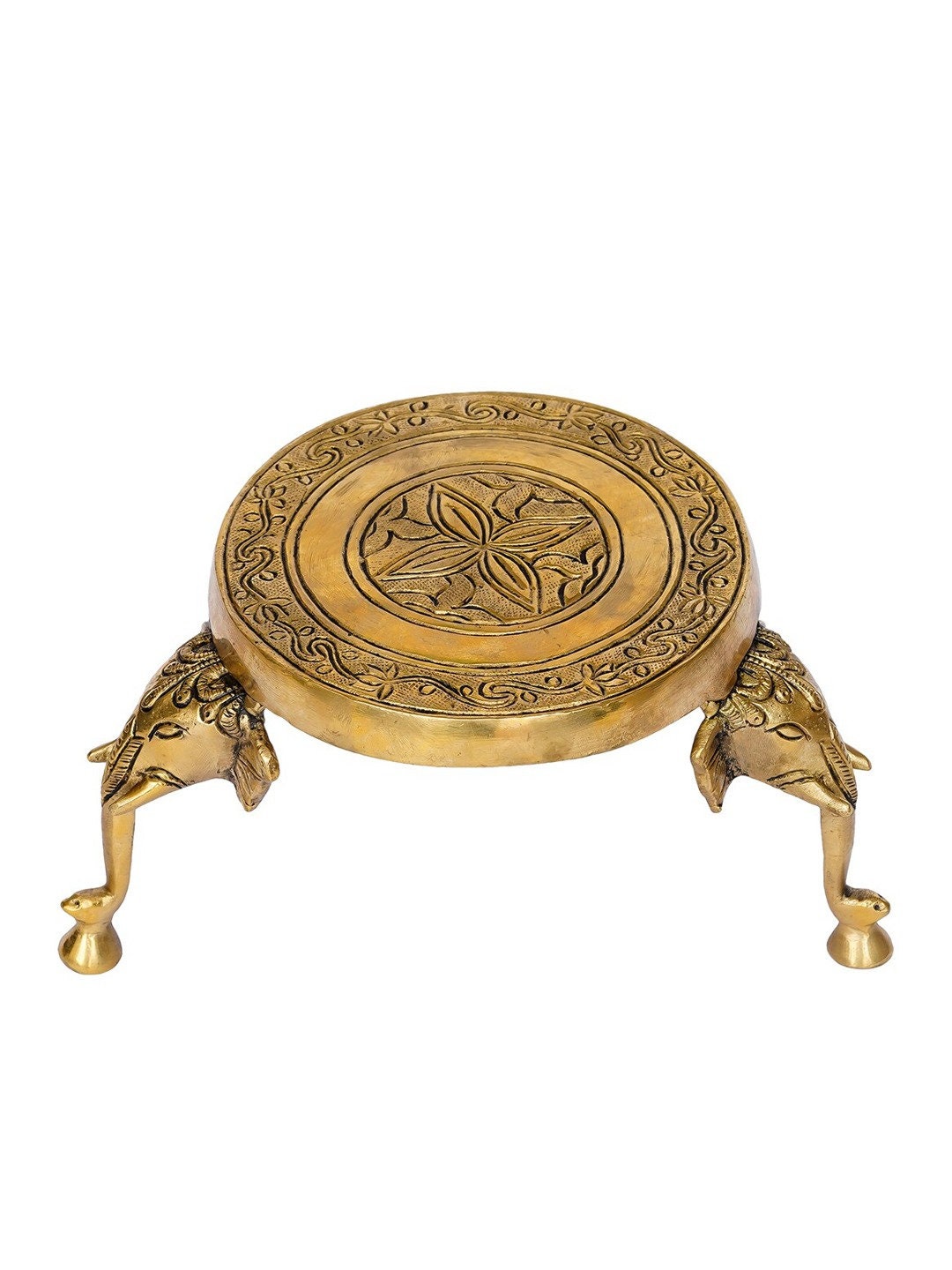 Gold-Toned Stool with Elephant Design Legs Showpiece