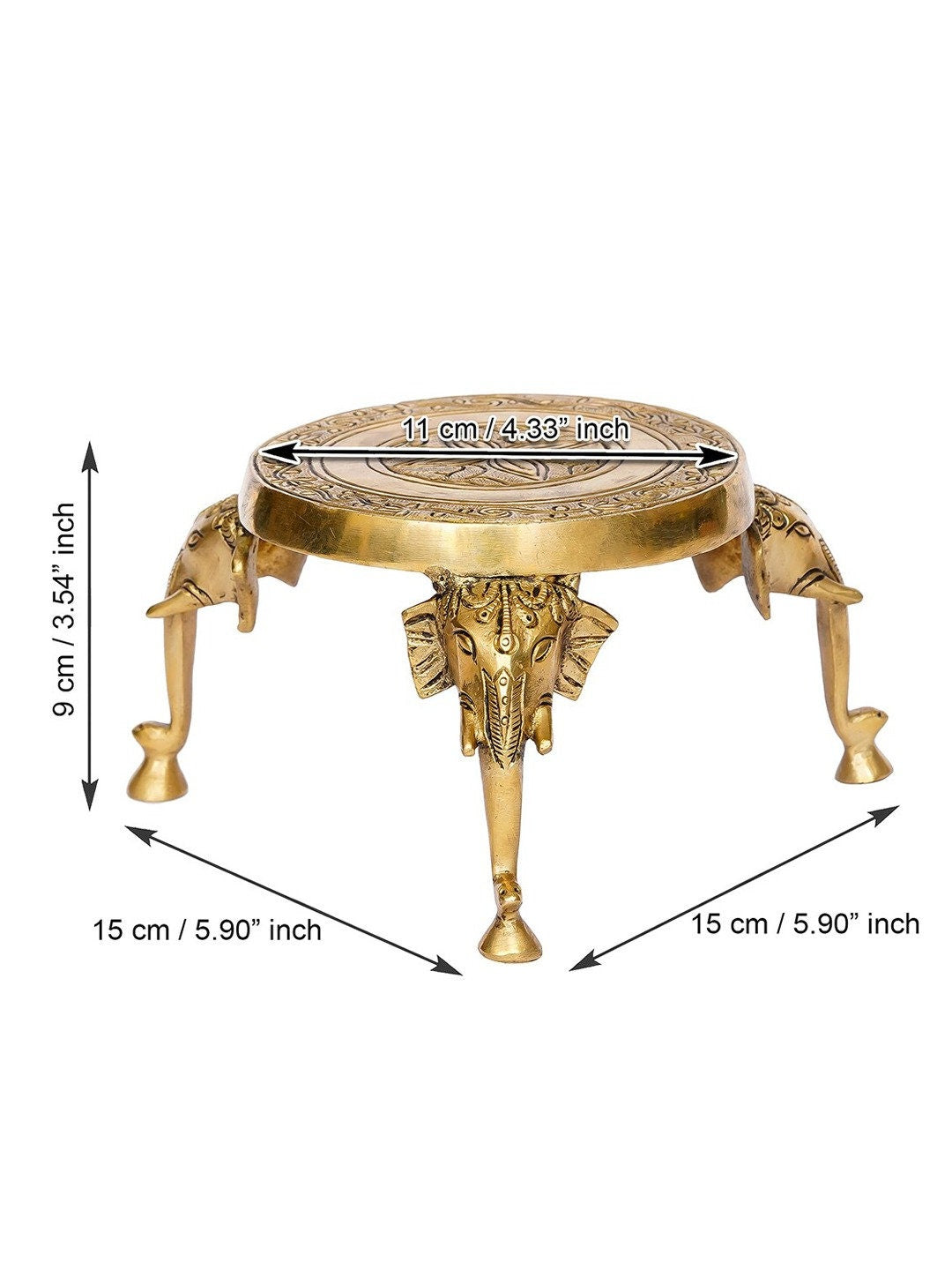 Gold-Toned Stool with Elephant Design Legs Showpiece