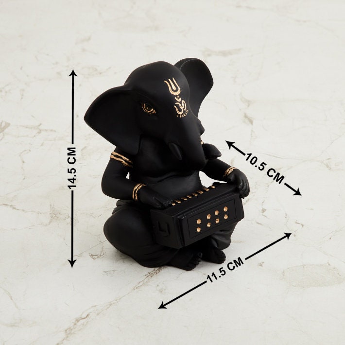 Black Ganesha With Harmonium Figurine