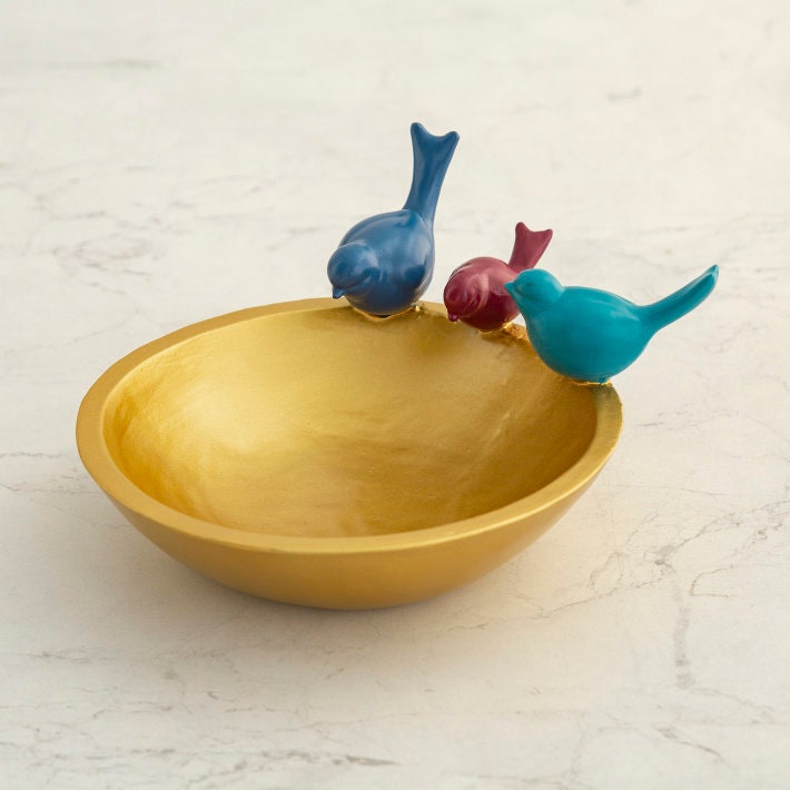 Bird Detailed Polyresin Decorative Bowl