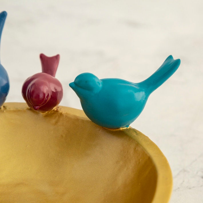 Bird Detailed Polyresin Decorative Bowl