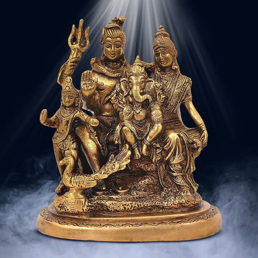 Brass Lord Shiva, Parvati, Kartikeya and Ganesha Idol - Shiv Family Parivar Idol