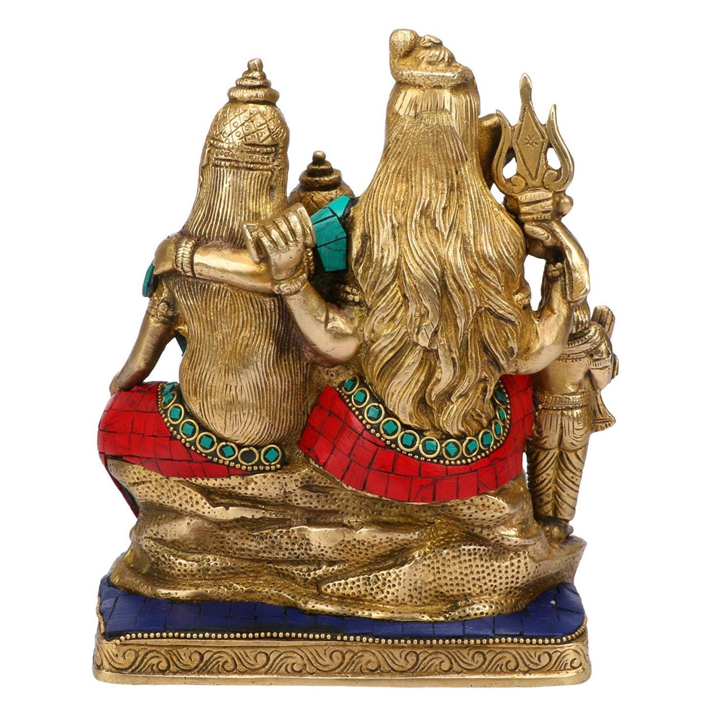 Brass Lord Shiva, Parvati, Kartikeya and Ganesha Idol - Shiv Family Parivar Idol - With stonework