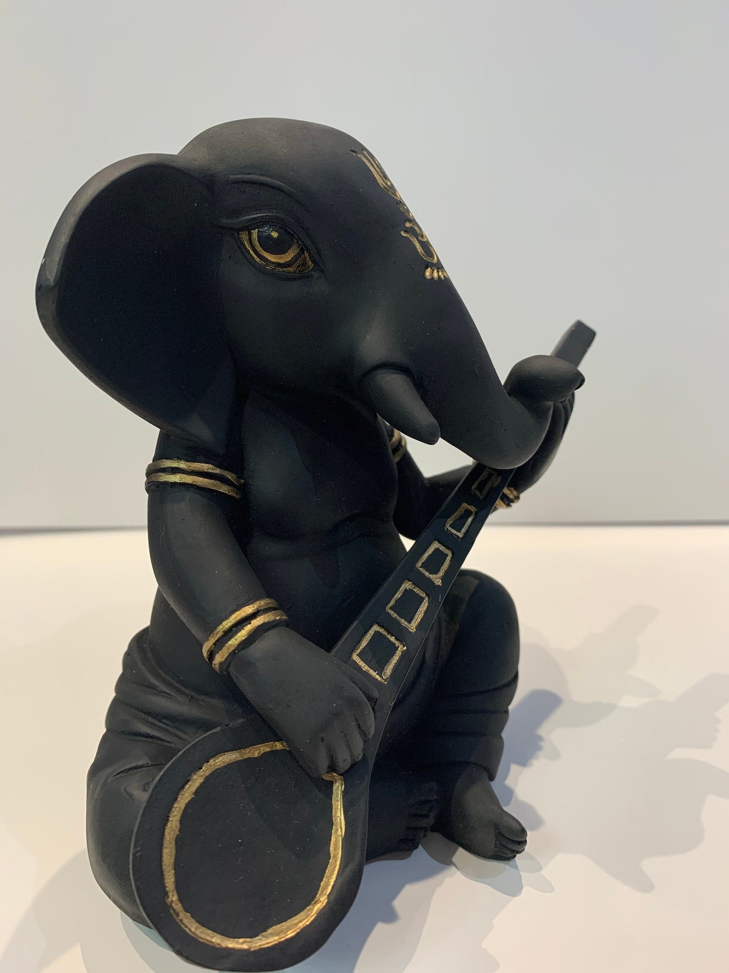 Black Ganesha with Sitar Figurine