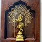 Handcrafted Brass Krishna playing flute on walnut finish solid wood, Prabhavali frame, wall hanging