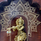 Handcrafted Brass Krishna playing flute on walnut finish solid wood, Prabhavali frame, wall hanging