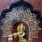 Handcrafted Brass Krishna playing flute on walnut finish solid wood, Prabhavali frame, wall hanging
