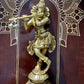 Handcrafted Brass Krishna playing flute on walnut finish solid wood, Prabhavali frame, wall hanging