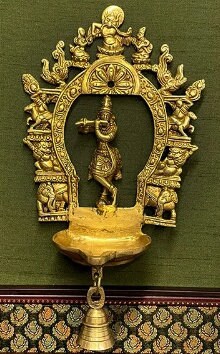 Handcrafted Brass Krishna Prabhavali with wooden frame