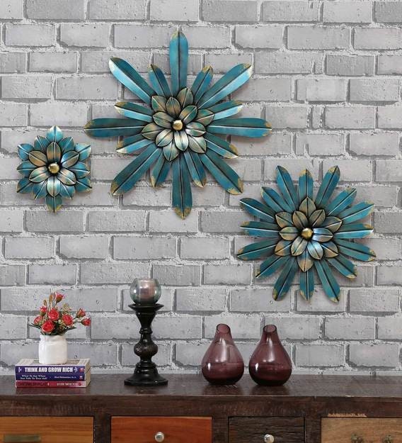 Iron Metal Decorative Flower Wall Hanging Art - Set of 3