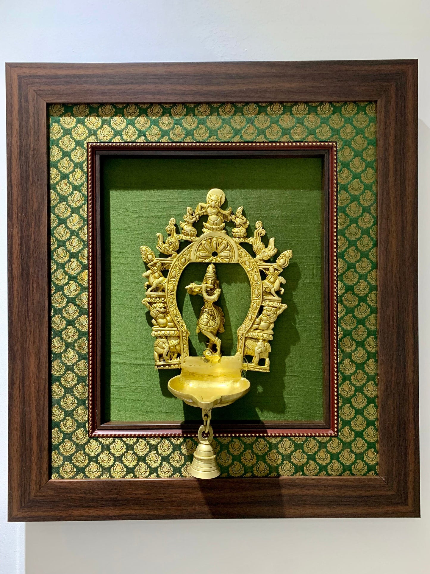 Handcrafted Brass Krishna Prabhavali with wooden frame