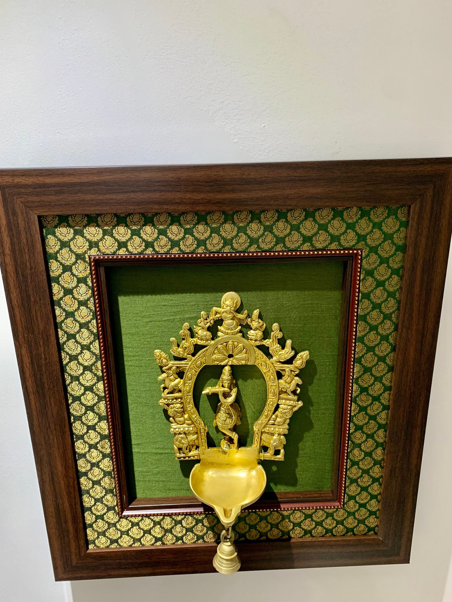 Handcrafted Brass Krishna Prabhavali with wooden frame