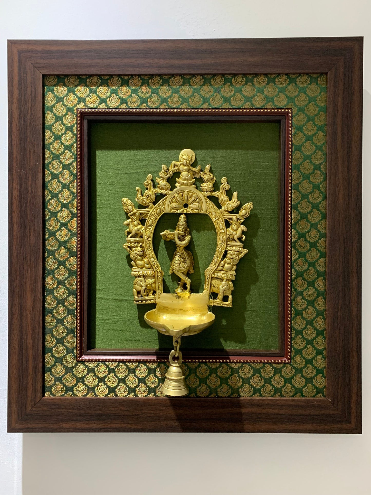 Handcrafted Brass Krishna Prabhavali with wooden frame