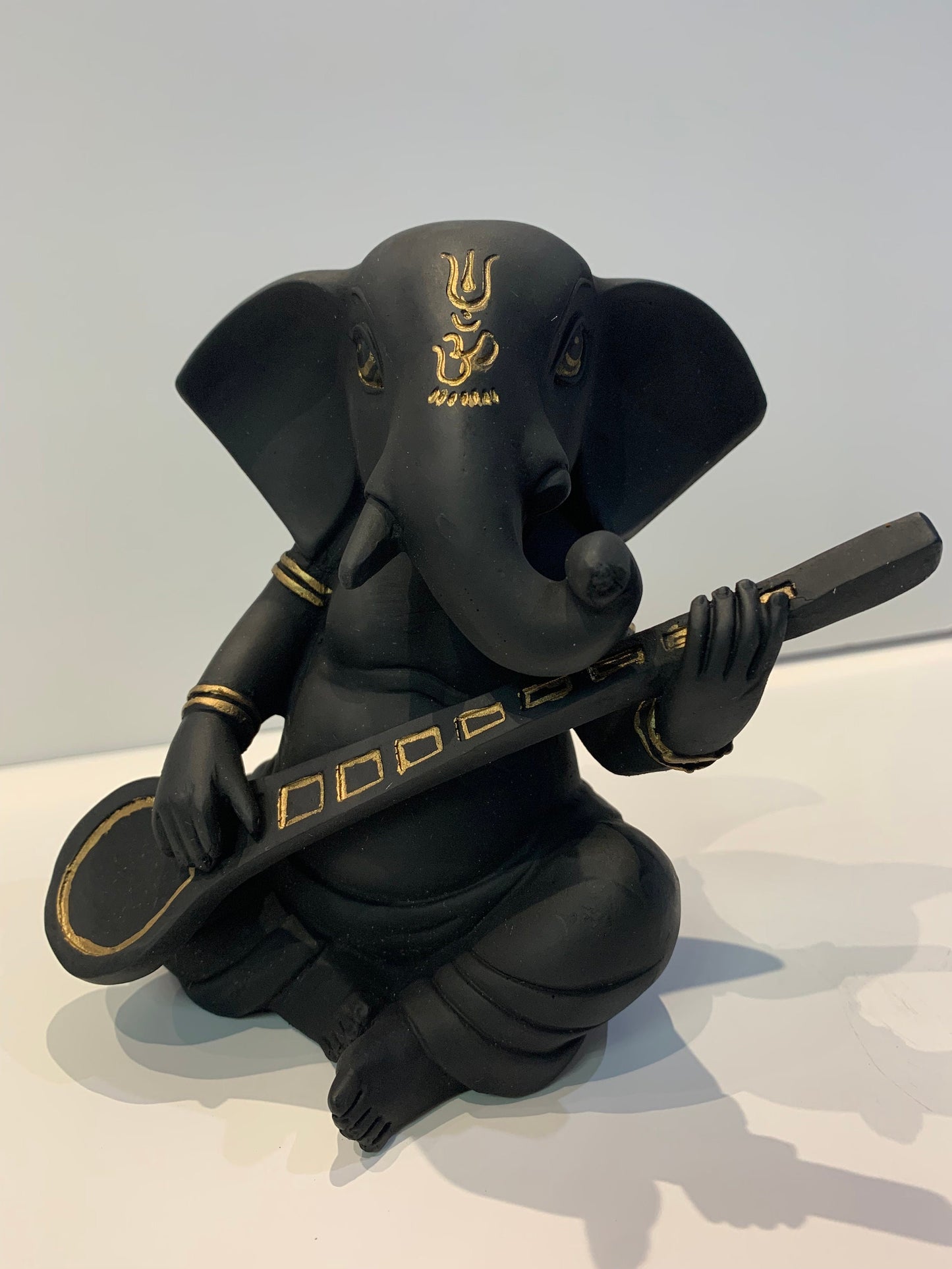 Black Ganesha with Sitar Figurine