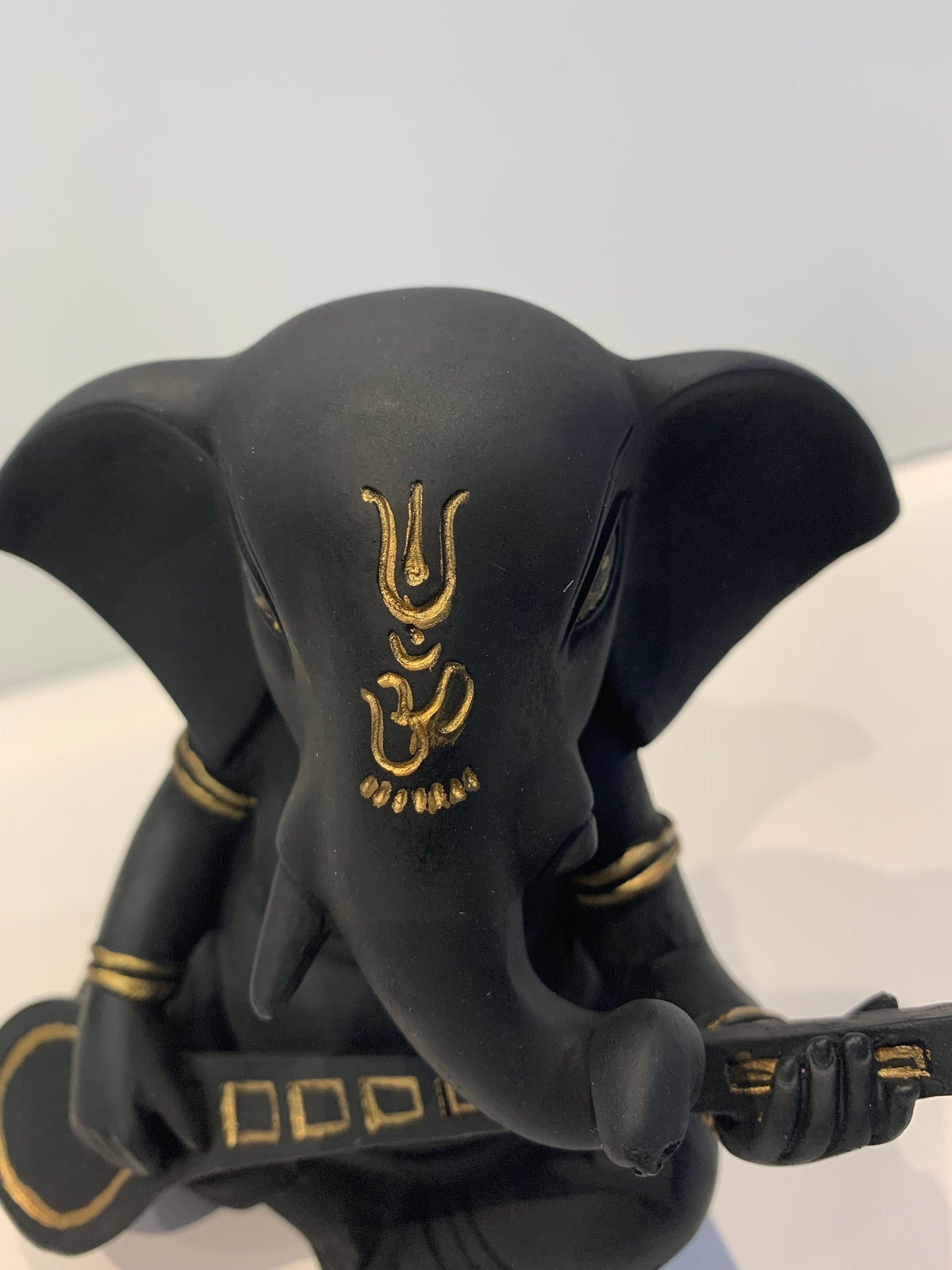 Black Ganesha with Sitar Figurine