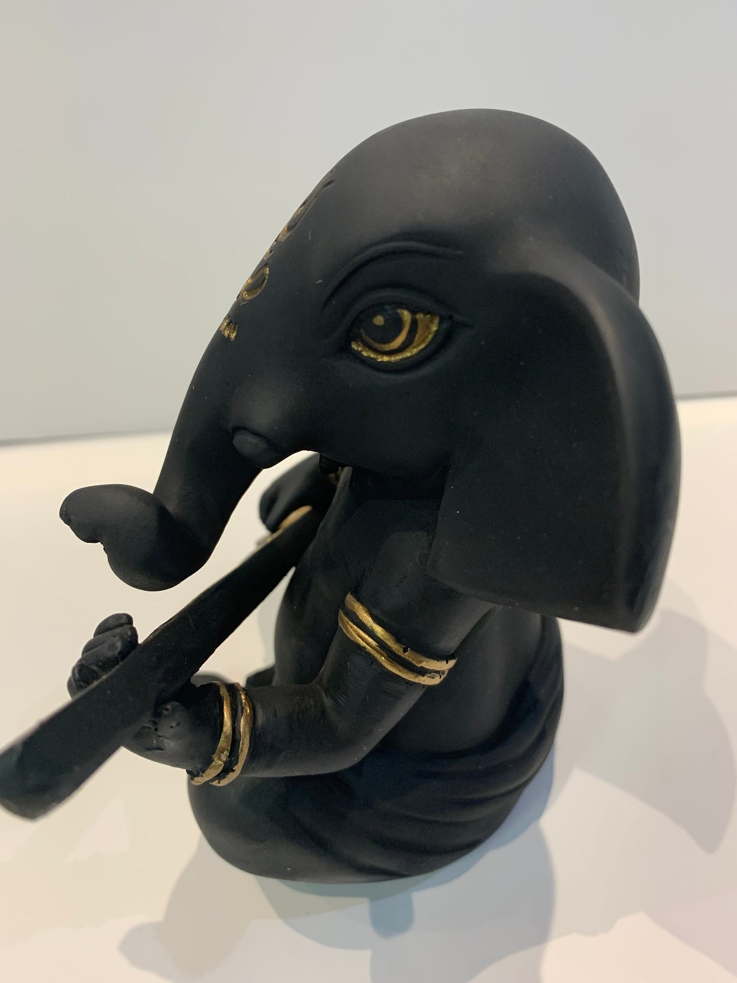 Black Ganesha with Sitar Figurine