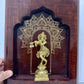 Handcrafted Brass Krishna playing flute on walnut finish solid wood, Prabhavali frame, wall hanging