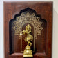 Handcrafted Brass Krishna playing flute on walnut finish solid wood, Prabhavali frame, wall hanging