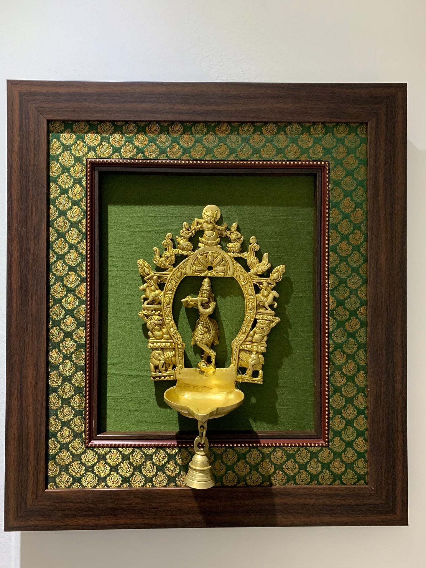 Handcrafted Brass Krishna Prabhavali with wooden frame