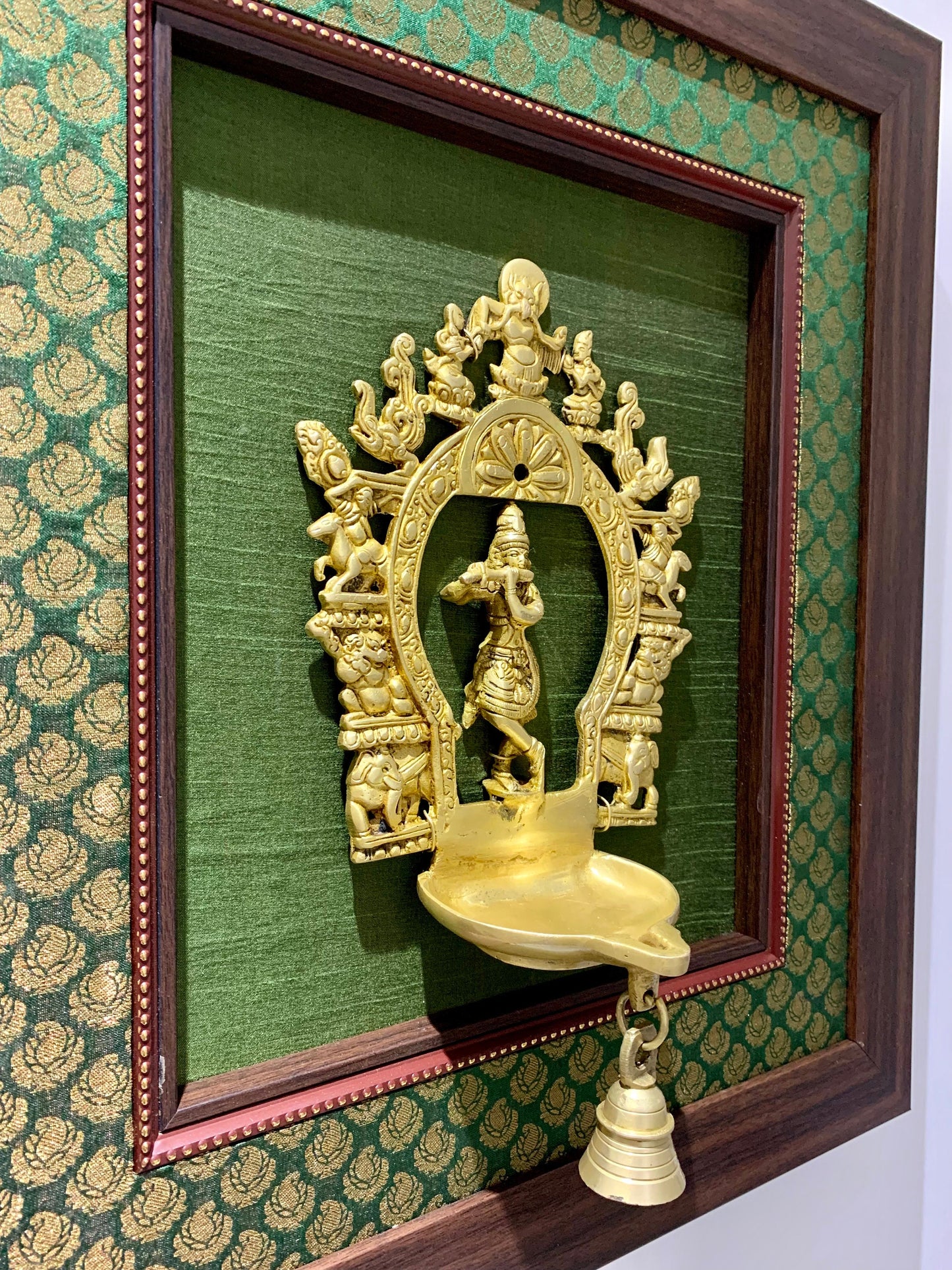 Handcrafted Brass Krishna Prabhavali with wooden frame