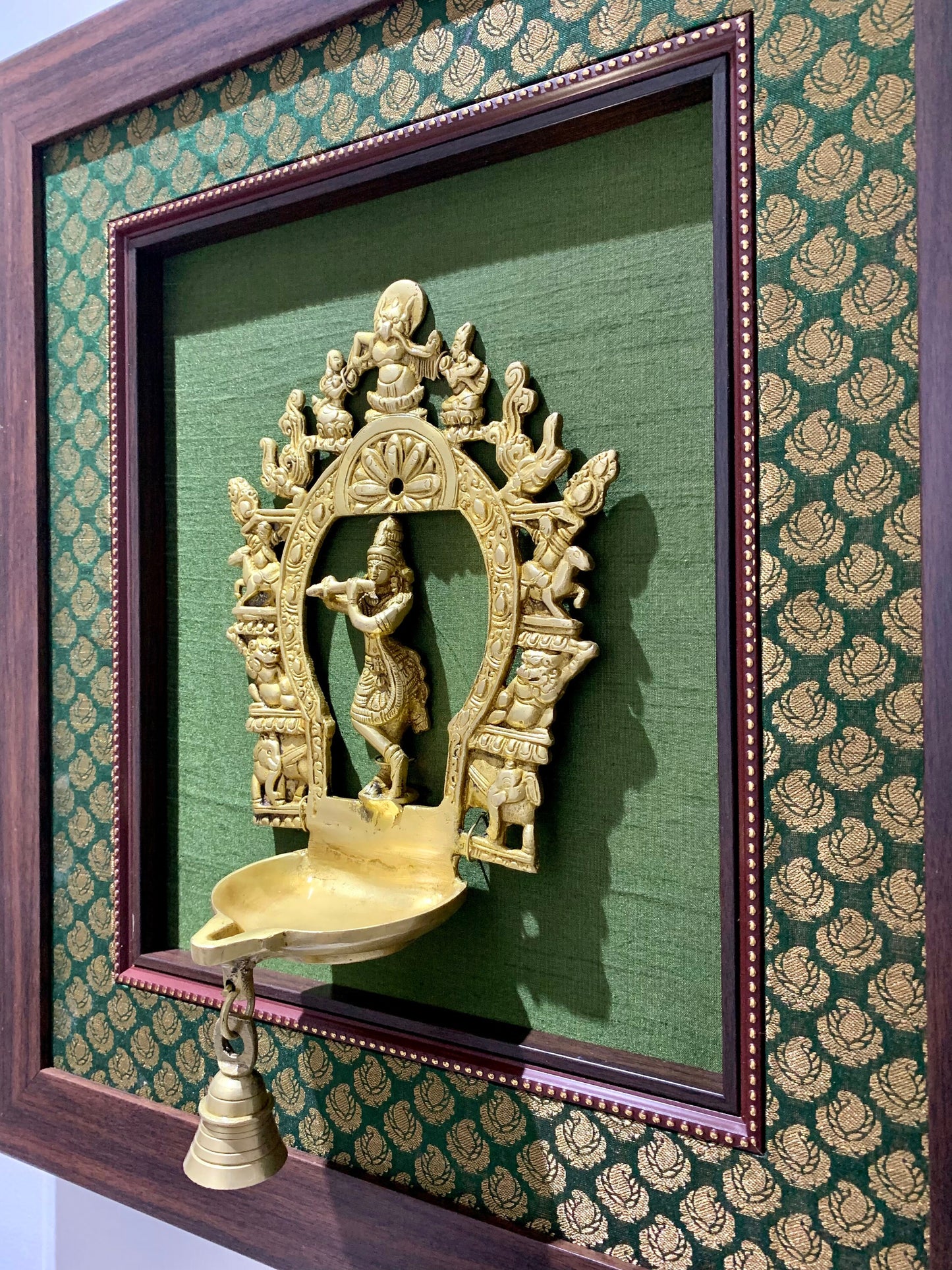 Handcrafted Brass Krishna Prabhavali with wooden frame