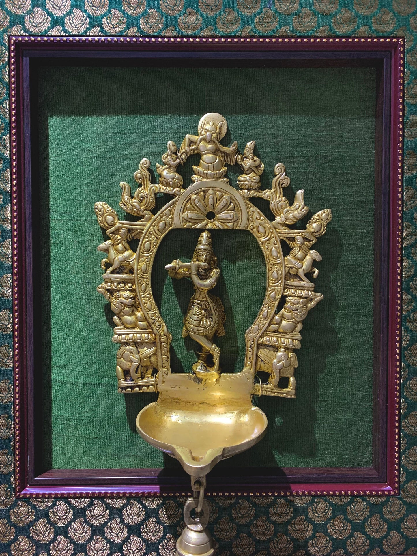 Handcrafted Brass Krishna Prabhavali with wooden frame